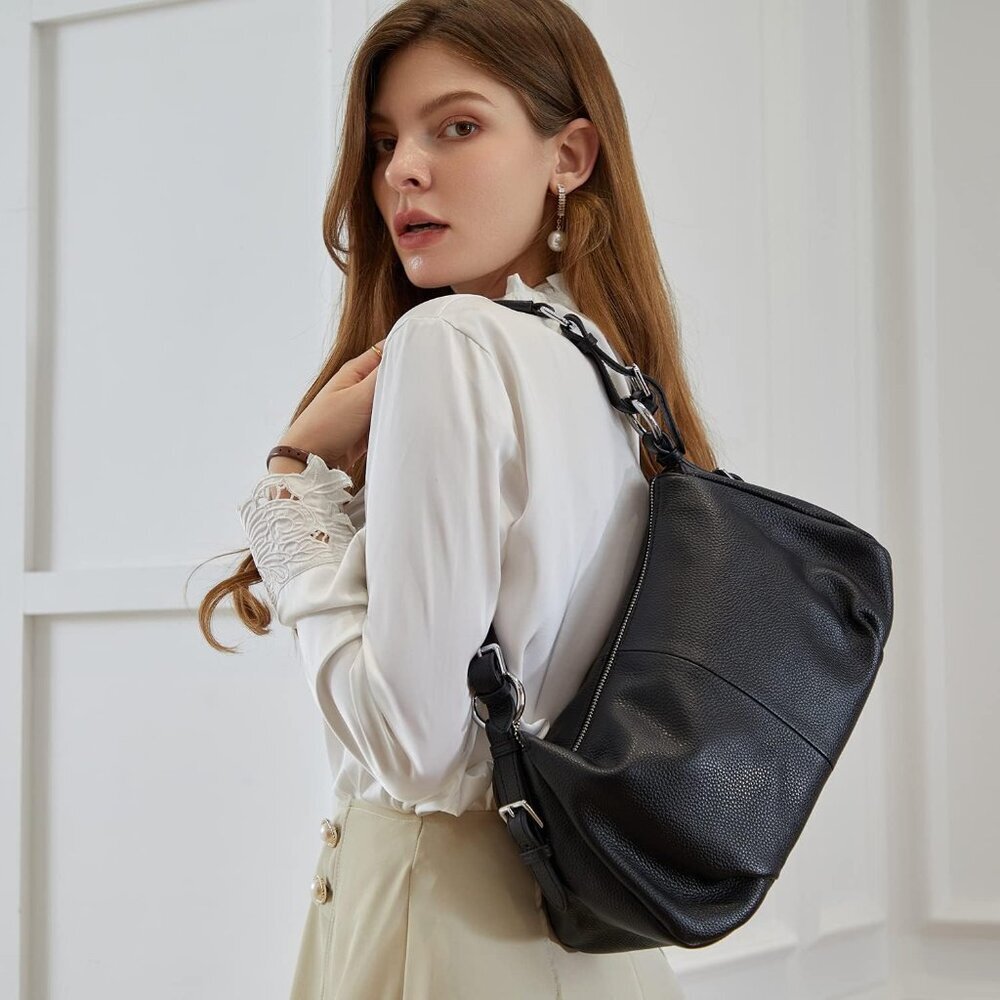 Luxury Cowhide Leather Satchel & Crossbody Bag | Fashionable 13.8" Handbag - Picture 2 of 6